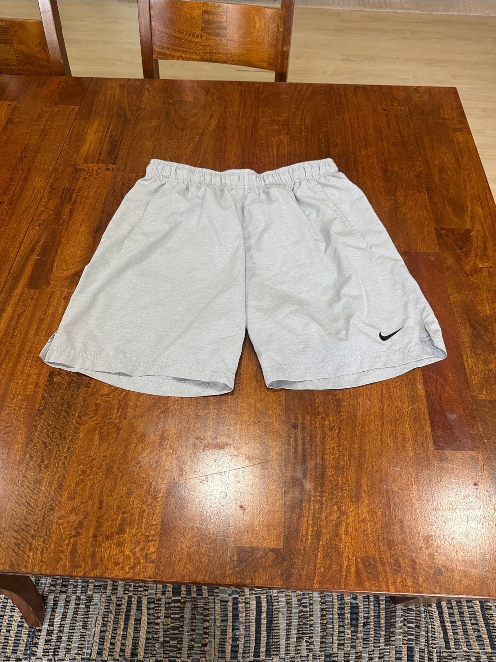 Nike Men's Light Gray Dry-Fit Shorts with Swoosh